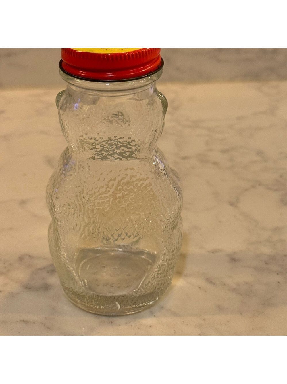 Vintage Clear Glass Mr. Bear Jar with Red Lid - Picture 3 of 6